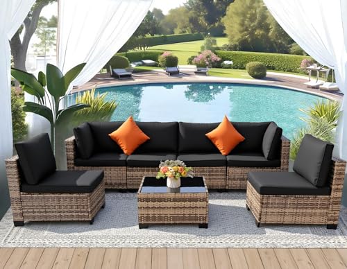 FHFO 7 Piece Outdoor Wicker Patio Furniture Set, Rattan Sectional