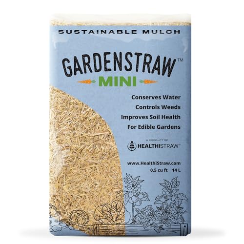 HealthiStraw GardenStraw Mini, 0.5 cu ft (4 lbs) – All-Natural Mulch for Gardens, Vegetables & Lawn Seeding - Water-Conserving Wheat Straw - Thoroughly Cleaned, Sustainable