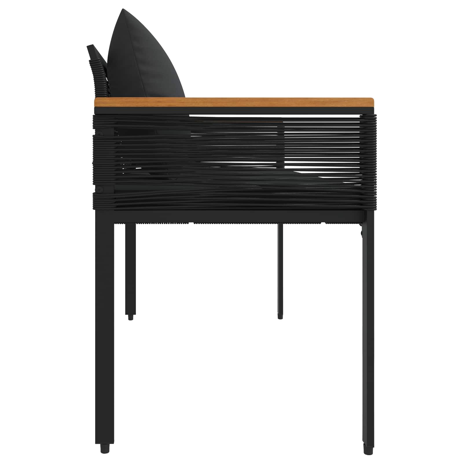 Ławka ogrodowa do użytku na zewnątrz, czarna, 117 x 54 x 74,5 cm, odporna na warunki atmosferyczne, z polirattanu, ławka do siedzenia z regulowanymi nóżkami, zdejmowana poduszka do siedzenia