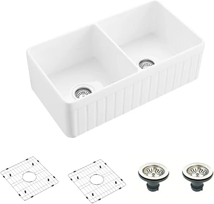 Fireclay Farmhouse Sink Convertible Double Bowl