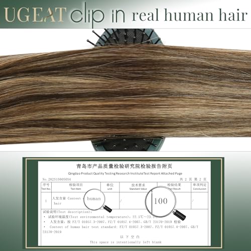 Image of Ugeat Clip in Extensions Human Hair Highlights 14 Inch 7pcs 105g | Hair Extensions Clip ins Real Human Hair , Quick Changes , Chocolate Brown Highlights Caramel Blonde