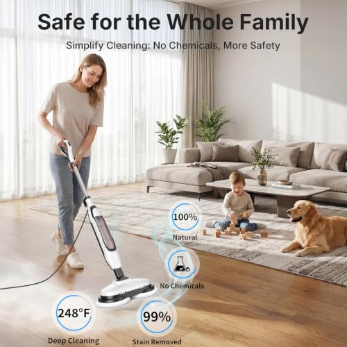 Image of OLIXIS Steam Mop, All-in-One Scrubbing Steam Mops for Floor Cleaning with Rotating Pads, Floor Steamer with 2 LED Lights, 4 Cleaning Modes, Swivel Steering, 16.4 FT Cord, Safe for Hardwood and Tile