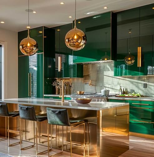 Image of ONETON Glossy Green Contact Paper Decorative Self Adhesive Counter Top Peel and Stick Wallpaper for Kitchen Cabinets Shelf Drawer Liner Desk Dresser (DRK Green Glossy WP, 12x80 inch)
