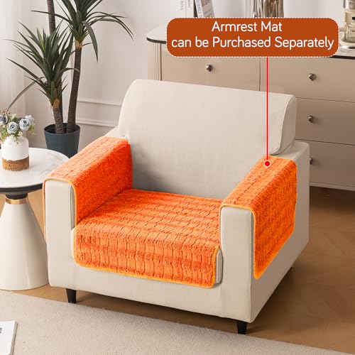 Image of HOKIPO 'Plush Haven' Premium Sofa Mat for 1 Seater Sofa - Soft Fluffy Fabric with Anti-Slip Backing, Orange (AR-5030-OR*1)