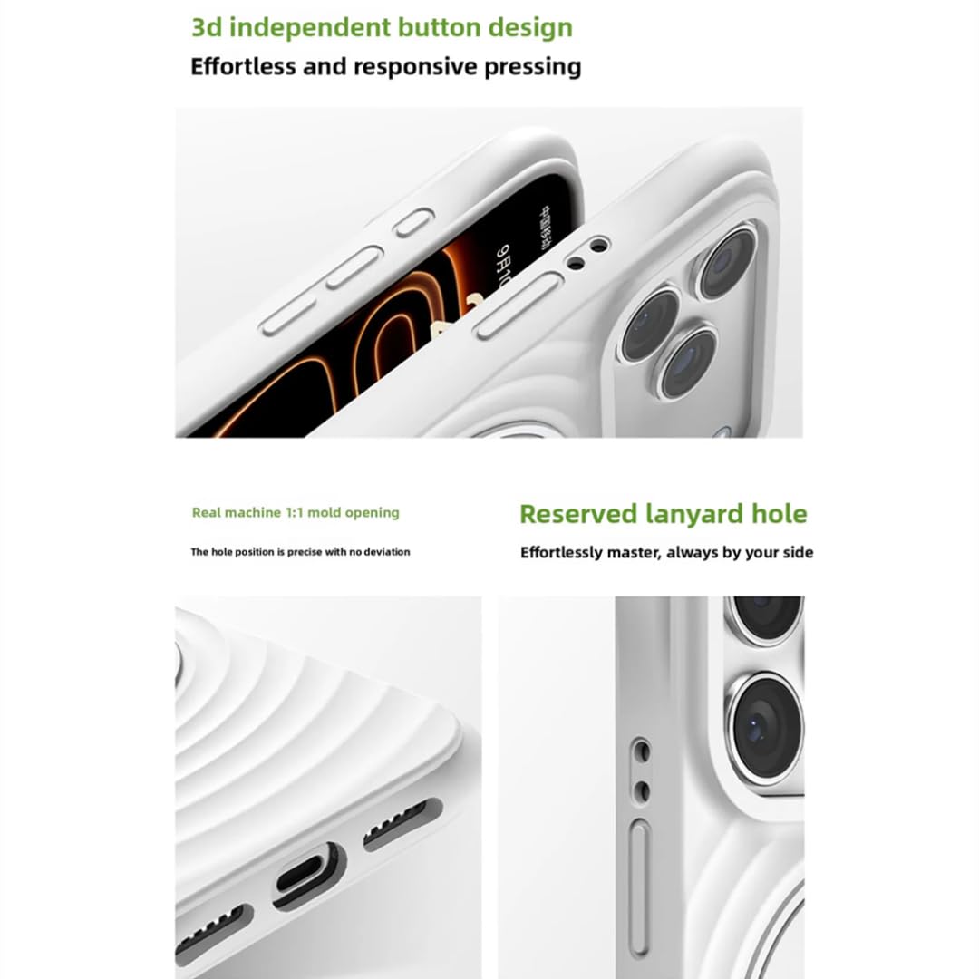 Custodia magnetica per iPhone 17 Pro con anello di supporto girevole, cover in morbido silicone con effetto ondulato (per iPhone 17 Pro/bianco)