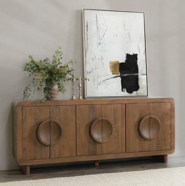 TGF Furniture Store Modern Wooden Sideboard Cabinet – 3-Door Brown Storage Console with Round Handles – Contemporary Buffet Unit for Living Room, Dining Room, or Entryway-image-3