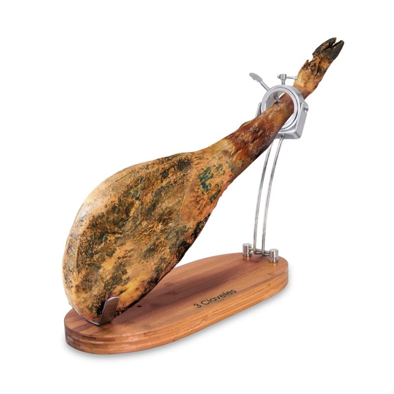 Brightium Jamón Plegable con Cabezal Giratorio y Base de Madera - Ideal para el Corte y presentación de jamones en Celebraciones y Eventos.
