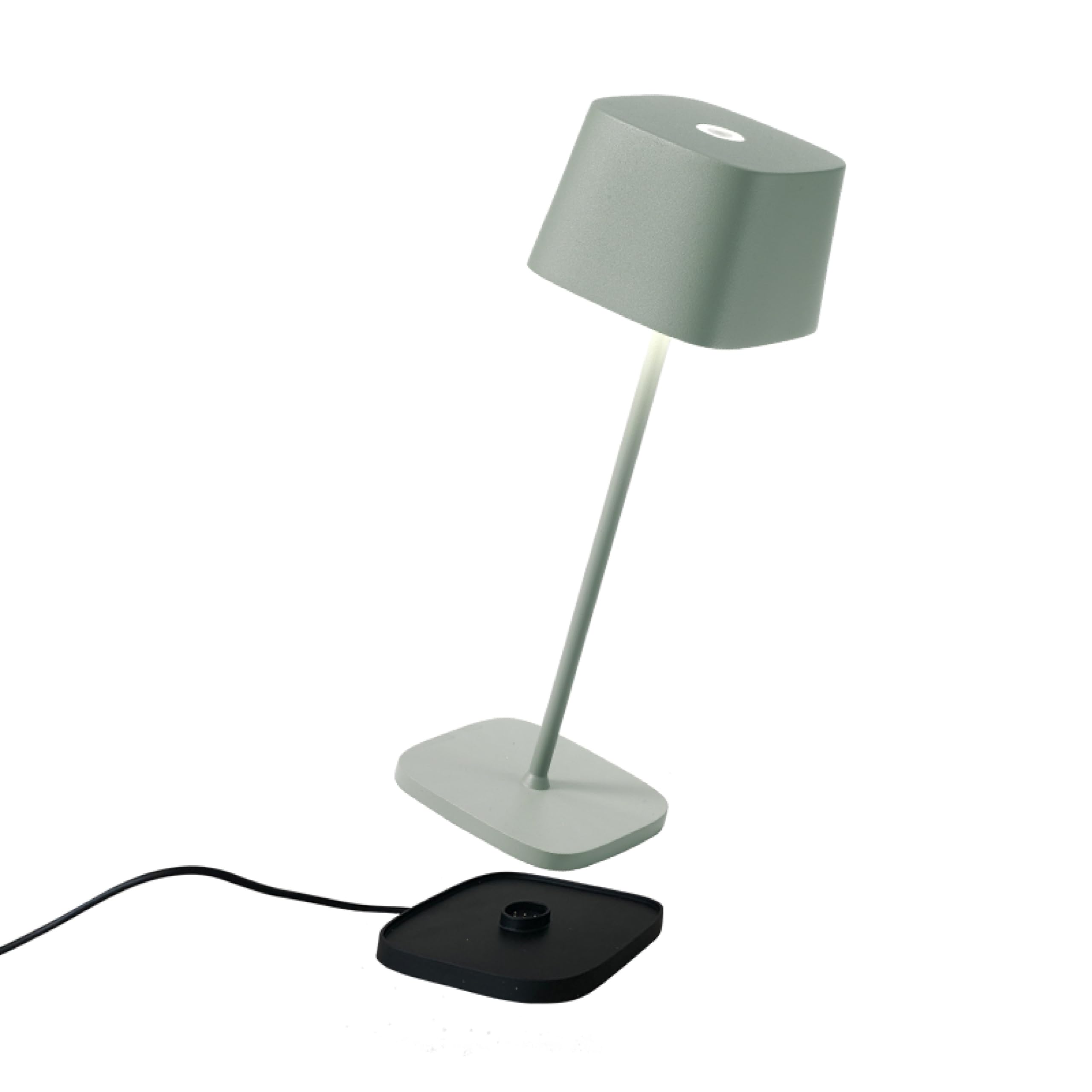 Zafferano, Lampada Ofelia, Lampada da Tavolo Ricaricabile e Senza Fili con Controllo Touch, Utilizzabile anche come Lampada da Esterni, Dimmer, 2200-3000 K, Altezza 29 cm, Colore Salvia