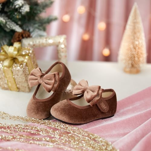 Image of PHIRAMIN Toddler Flower Girl Glitter Dress Shoes Little Girl Ballet Flats Bow Wedding Party
