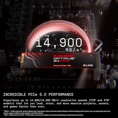 Image of SANDISK 1TB Optimus GX PRO 8100 PCIe 5.0 NVMe SSD - M.2 2280, Up to 14,900 MB /s Read Speed, Lightning-Fast Performance - SDSP82100TAN