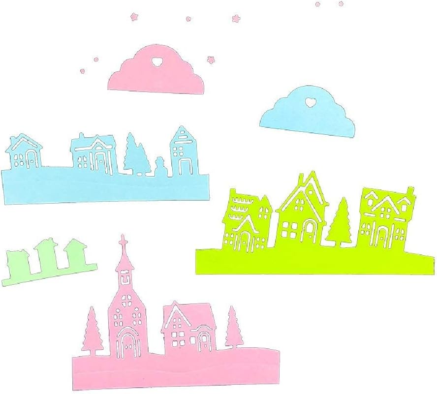 Hying Christmas Village House Cutting Dies Set, Tree Star Cloud City Die Cuts for Card Making Winter Holiday Family Dies Stencil Embossing Tool Scrapbooking DIY Etched Craft Dies