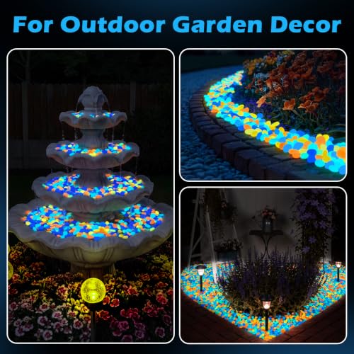 Image of NAMTSO Multi Glow in the Dark Rocks Outdoor Garden Decor, 500 pcs, 2.3 lbs | Large 0.6 inch-1.1 inch /pc, Resin Glowing Pebbles, Luminous Stones for Landscaping, Patio, Backyard, Lawn, Aquarium & Fish Tank Decor