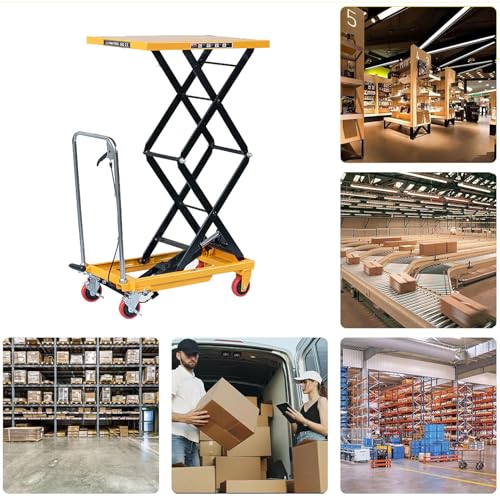 Hydrauliczny wózek stołowy, 200 kg, ręczny podwójny podnośnik nożycowy z 4 antypoślizgowymi kółkami do transportu materiałów magazynowych, przenośny wózek