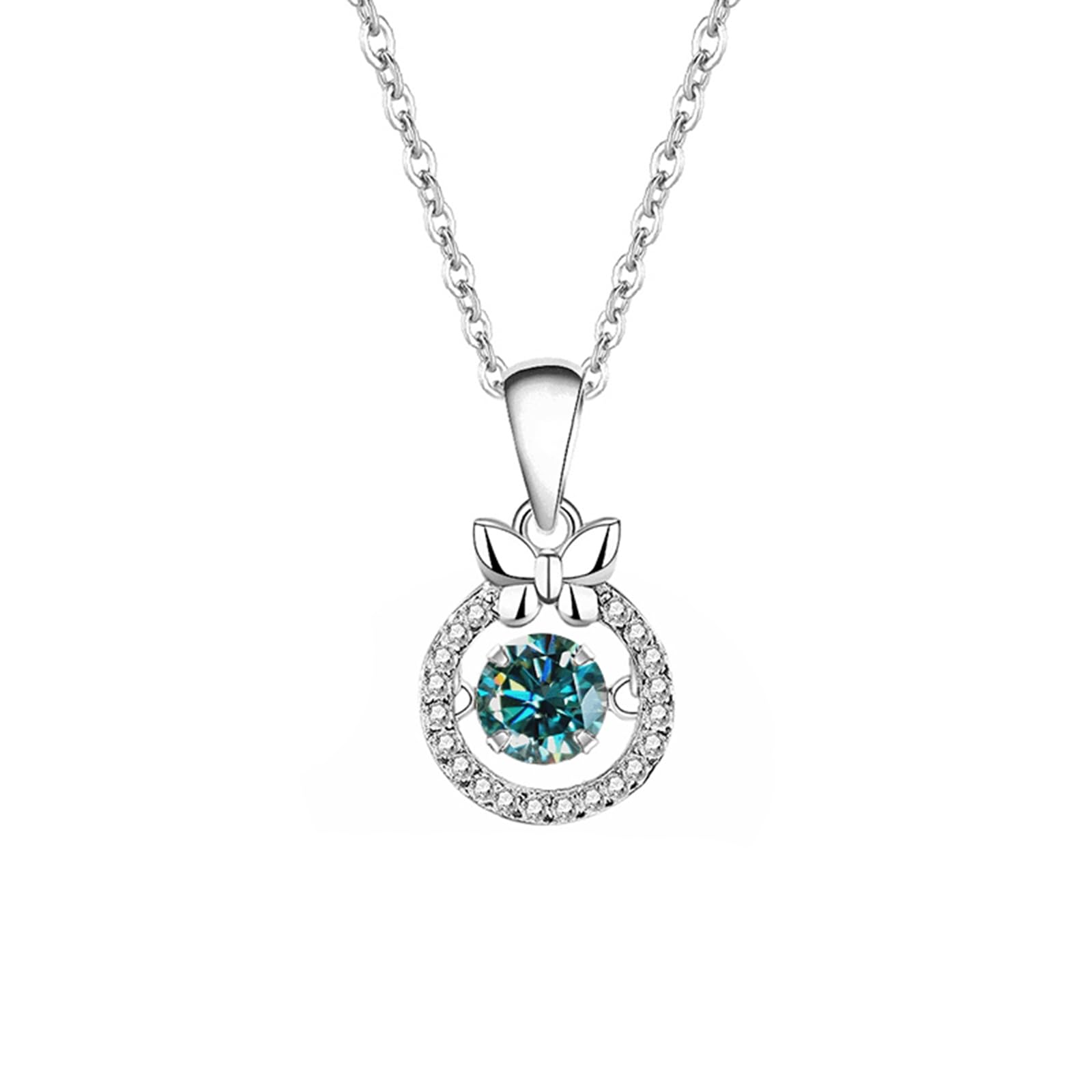 Collar de moissanita de oro de 9/14/18 quilates para mujer, collar con colgante de corona de mariposa con moissanita verde redonda de 0,5 quilates, oro real