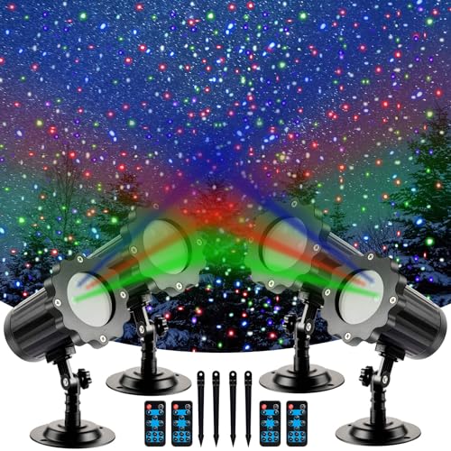 Treela 4 Pack Christmas Projector Laser Lights Outdoor Decorations, Christmas Star Light Show Waterproof Holiday Projector Led Spotlights with Wireless Remote for Xmas Decor (Retro Star) Treela 4 Pack Christmas Projector Laser Lights Outdoor Decorations, Christmas Star Light Show Waterproof Holiday Projector Led Spotlights with Wireless Remote for Xmas Decor (Retro Star)