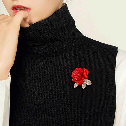 Crystal Red Rose Flower Brooch Pins for Women Elegant Enamel Rhinestone Floral Brooches Pin Fashion Jewelry for Party Dance Wedding Banquet Brooch for Women Girl Gift4