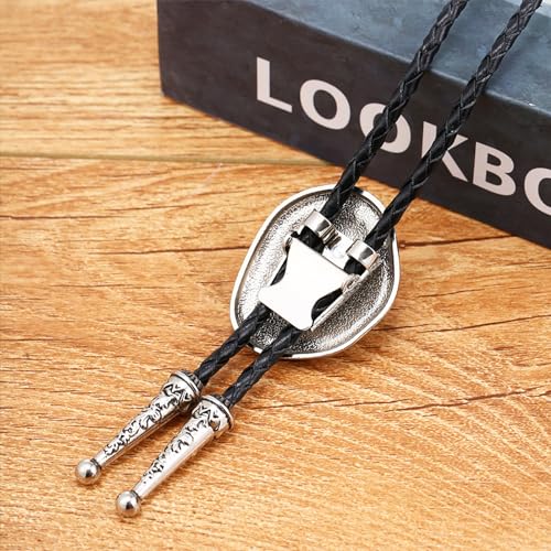 Image of Turquoise Bolo Tie for Men, Leather Braided Necktie Western Cowboy Bola Tie Costume Accessories for Men Women