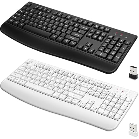QUASIO 2 Packs Wireless Keyboard, 2.4G Ergonomic Full Size Wireless Computer Keyboard with Wrist Rest for Windows, Mac OS Desktop/Laptop/PC Cover