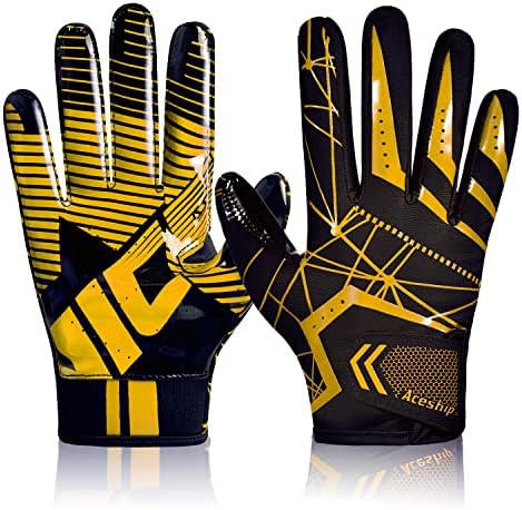 ACESHIP Football Gloves Adult Football Receiver Gloves,Enhanced Performance Football Gloves and High Grip Football Gloves for Adult and Kids (XL Adult, Yellow)