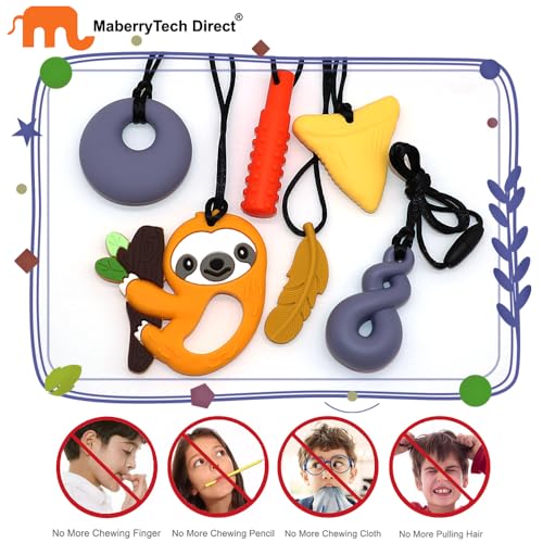 Image of Chewy Necklaces for Sensory Kids, 6 Pack Chew Necklace Adult Chew Toys for Boys Girls with ADHD, Autism, Anxiety, Sensory Chewing Necklace Stim Toy - Yellow