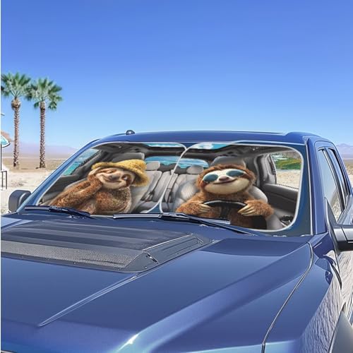 Image of Sloth Car Windshield Sun Shade Foldable 2-Piece Car Windshield Sunshades Window Shades Cover Sun Visor Shield for Most Sedan Truck SUV Auto Interior Protector