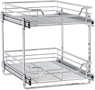 Household Essentials C21521-1 Glidez Dual 2-Tier Sliding Cabinet Organizer, 14.5" Wide, Chrome