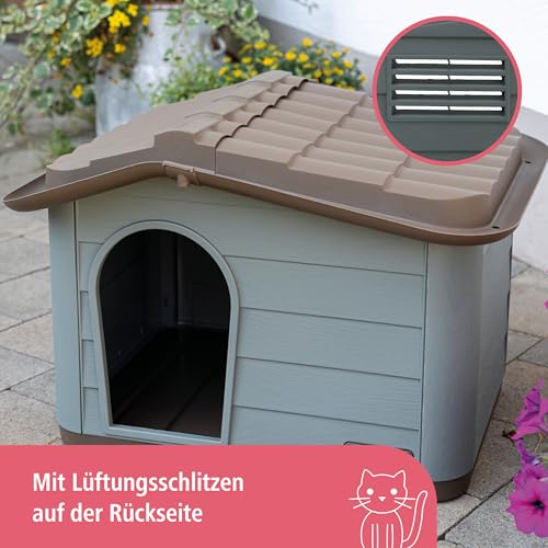 Kerbl Katzenhaus Paola Eco (Katzenhütte UV- und wetterbeständig, Katzenhöhle Indoor und Outdoor, Haustierhaus, 60 x 51 x 41 cm, graugrün/braun) 81341