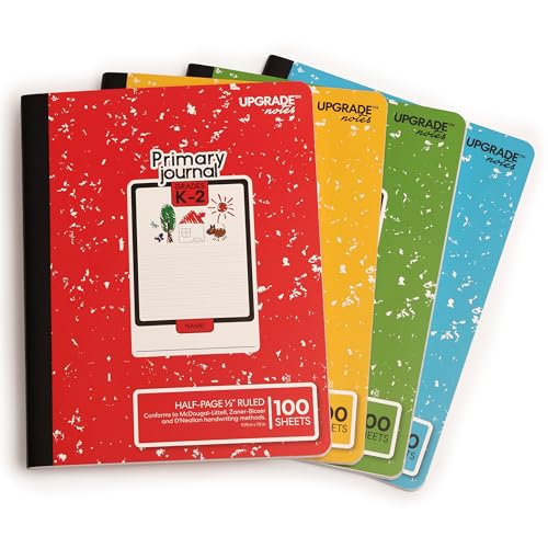 UPGRADE NOTES Diário primário para notas K-2; caderno de composição pautado de meia página, 100 folh