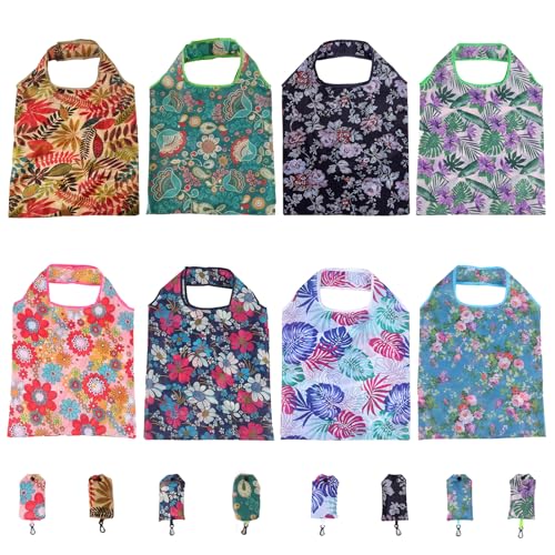XHYASD 8 Stück Einkaufstaschen Faltbar, Wiederverwendbare Einkaufsbeutel aus Polyester, Waschbare Leichte Tragetaschen 50x37cm, Faltbare Einkaufstasche für Einkäufe, Reisen und Alltag