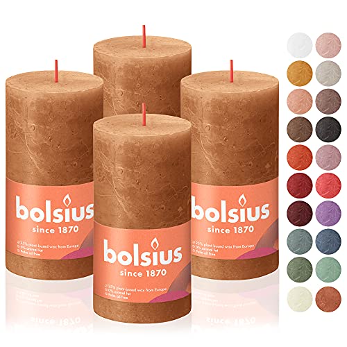 BOLSIUS 4 Pack Spice Brown Rustic Pillar Candles - 2.75 X 5 Inches - Premium European Quality - Natural Eco-Friendly Plant-Based Wax - Unscented Dripless Smokeless 60 Hour Party and Wedding Candles