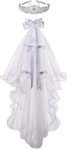 Velos florales de primera comunión para niñas, corona de perlas blancas