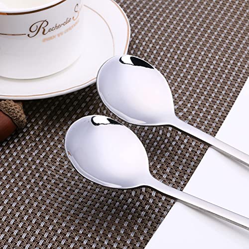 Image of 2Pcs Soup Spoons Stainless Steel Round Tablespoons, 8.26 Inch Long Handle Dinner Rice Korean Spoons Set for Home Kitchen Restaurant