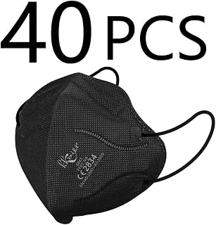 KKmier 40pcs FFP2 Masks, Black Coloured Face Masks CE Certified EN 149:2001+A1:2009 Mouth Cover, 5-Layer Filtration System>95%