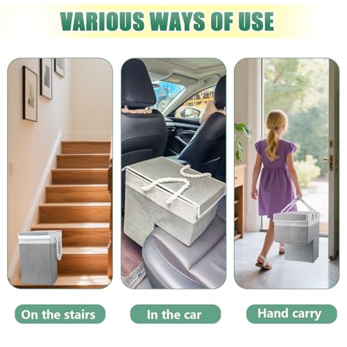 Ecopandy Faltbarer Korb Treppenkorb Stufenkorb Leinen, Wäschewanne Mit Henkel Und Deckel, Rutschfeste Treppentasche Wäschekorb Platzsparend Filz Organizer Für Wäsche, Spielzeug