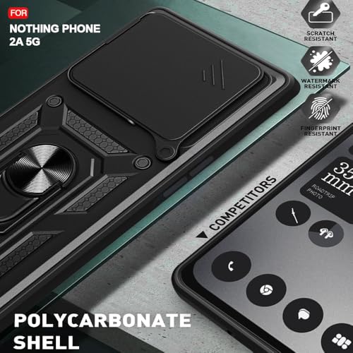 Image of AESTMO Tough Armor Nothing Phone 2A Bumper Back Case Cover | Ring Holder & Sliding Camera Shield Cover | 360 Degree Protection Back Case Cover Nothing Phone 2A (Black)
