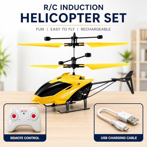 Image of Toy Helicopter Gravity Sensor for Boys /Kids Age 5 + Years, Indoor Palm Sensing Helicopter, 750 RPM, Rechargeable Helicopter with LED Lights (Yellow Colour)