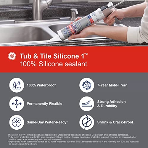 Image of GE Sealants & Adhesives GE612 Tub & Tile Silicone 1 Sealant, 10.1oz, Clear (Pack of 3)
