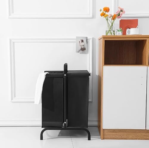 Laundry Basket Clothes Hamper Laundry Basket with Lid Double Laundry Hamper Laundry Sorter 2 Section Dirty Clothes Hampers for Laundry Room Laundry Hamper Washing Basket (Color : White) (Black) - Image 5