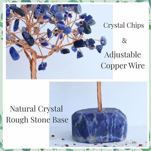 Miniatura 3 de YATOJUZI Árbol de cristales de sodalita azul, base de piedras preciosas naturales, alambre de cobre, árbol de la vida para energía positiva, Reiki,