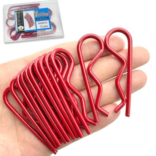 12 Pcs Heavy Duty Hitch Pins Clip R Clips Spring Retaining Wire Hair Pins Cotter Pin Strong Spring Tension Large Carter Pin R Clip Large for Trailer Tractor Mower Carts Truck Red zinc M3x60mm