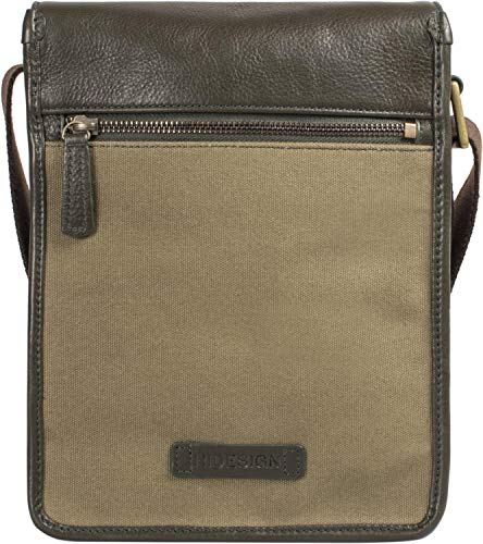 Hidesign Aiden Genuine Leather and Canvas Mini Crossbody Men/Women Messenger Bag/Travel Bag / 10.5" iPad Bag (Green) 11 Hidesign Aiden Genuine Leather and Canvas Mini Crossbody Men/Women Messenger Bag/Travel Bag / 10.5" iPad Bag (Green) - Image 5