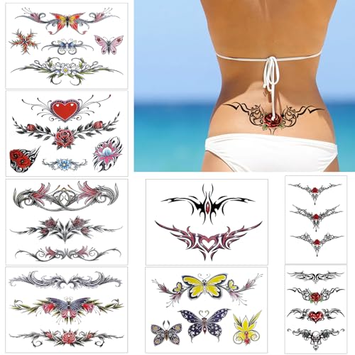 8 Feuilles Tatouage Temporaire Femme, Tatouages Temporaires ImperméAble, Réalistes Personnalité Faux Tatouage pour Couvrir les Cicatrices, Tatouages...