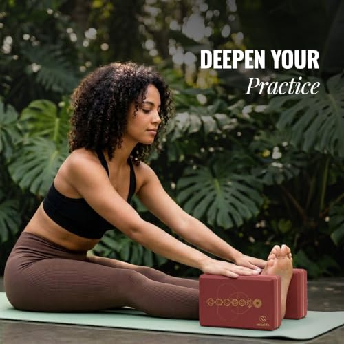 Image of WiseLife Printed Yoga Blocks | Yoga Brick (Pack of 2, Extra Large Size), High-Density EVA Foam Soft Surface for Balance, Support & Performance, Strength Training Exercise (Maroon)