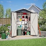 KOMHTOM 5 x 3 FT - Cobertizo de jardín de metal con base de metal, cabaña...
