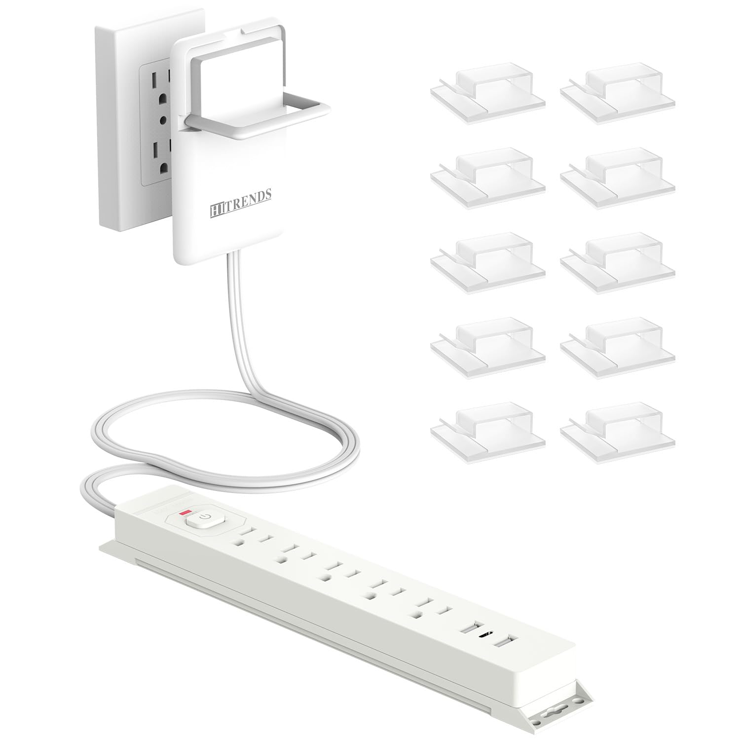 6FT Ultra-Thin Flat Plug Power Strip with 5 Outlets & 3 USB Ports | Child & Pet-Safe, 1625W, Wall-Mounted Cord Organizer, Universal Size Outlet & Plug