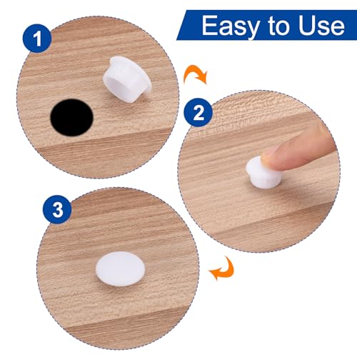 Image of uxcell 300Pcs Screw Hole Plugs, 8mm(5 /16 inch) Dia Plastic Round Button Plugs Snap in Locking Hole Covers Flush Type Caps for Furniture Cabinet, White