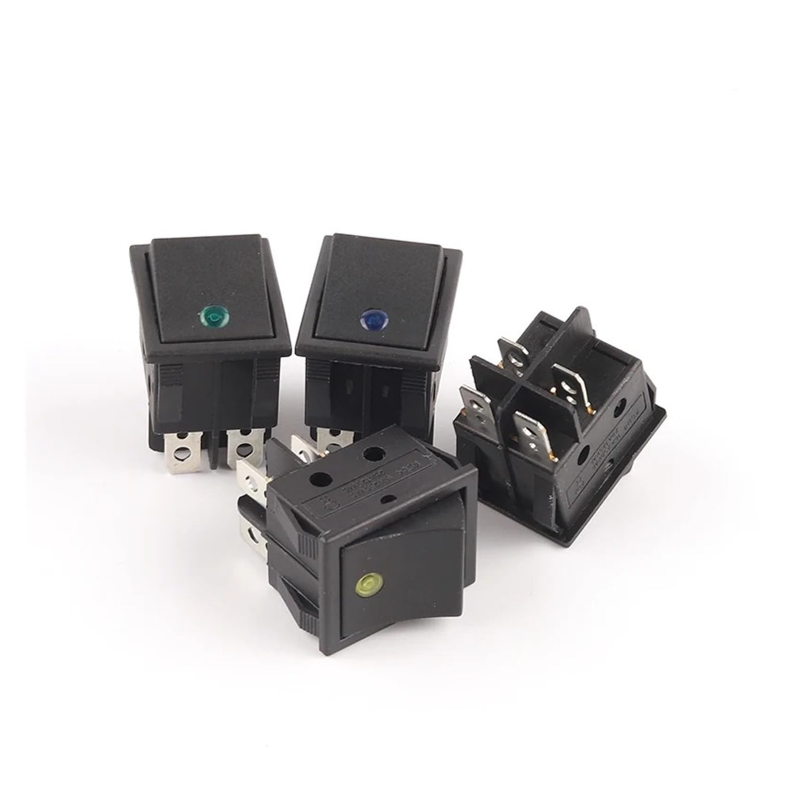 5PCS KCD4 ON-Off 32x25mm Rocker Switch 4Pin 16A 250V/20A 125V Power Switch Car Auto Boat Electrical Rocker Switch with Dot Light(4Pin Blue Light)