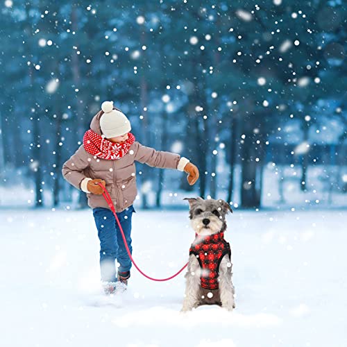AIMYDOG Christmas Dog Winter Coat, Warm Cozy Fleece Jacket for Small Dog, Waterproof Windproof Dog Clothes, British Style Plaid Dog Vest with Harness, Christmas Apparel for Small Medium Dogs & Cats