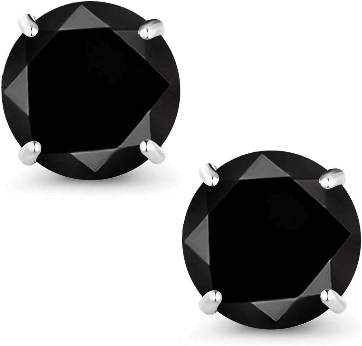 Gem Stone King 2.10 Ct Round Black AAA Diamond 18K White Gold Stud Earrings For Women Men - Image 2