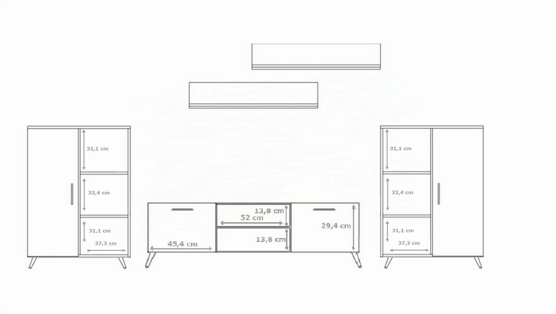 Per la vita Schrankwand Weiß-Artisan Oslo II – Modernes Regalwohnzimmer Set in Weiß/Artisan - Möbel Modern mit integriertem Wohnzimmerschrank, TV Schrank, Sideboard & Wandregal x2